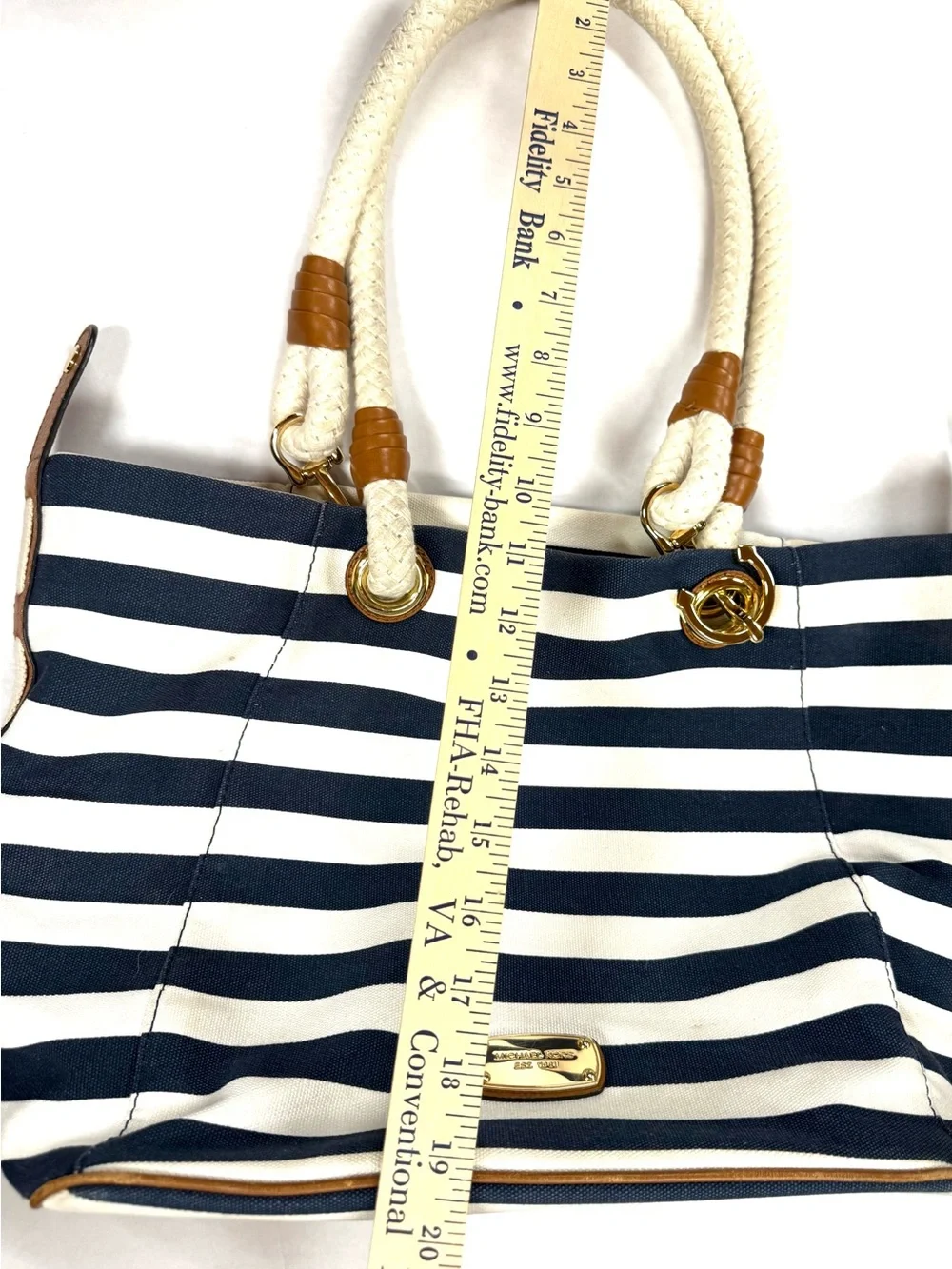 Michael Kors Nautical Stripe Tote Bag with Rope Handles - Navy & White Preowned